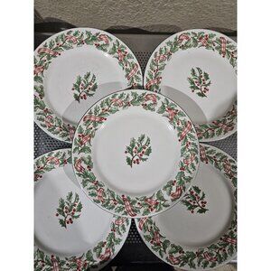 Majesticware Holiday Ribbon Christmas Set Of 4 Salad Plates Vintage 7.5"